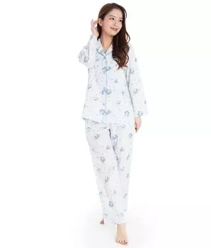 SAN1657 Marron Cream Broad Shirt Пижама из хлопка с длинными рукавами и длинными брюками Верхняя и нижняя часть комплекта комнатная одежда Sanrio Full Flower Marroncream Размер [SAZAC] 100%