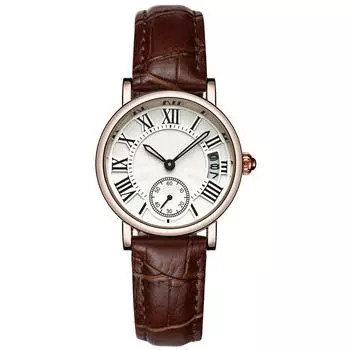 Sanda Lady Analog Round Quartz Leather Remezzo Date Watch Classic Wristwatch коричневый
