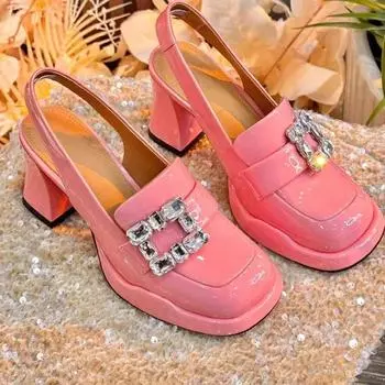 Сандалии со стразами Mary Jane Rhinestone Comfort Shoes Женские летние туфли на квадратном каблуке для девочек на высокой платформе в стиле ретро 34