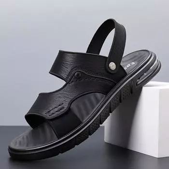 Sandals men s 2024 summer wear driving dual-purpose men s fashion sandals soft-soled casual beach shoes trendy one generation 38 чёрный