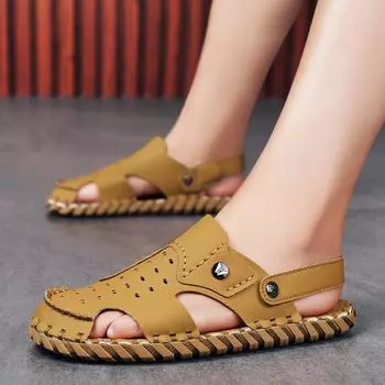 Sandals men s 2025 summer wear non-slip casual driving dual-purpose sports beach Baotou cave Roman Shoes 39 грязно-белый