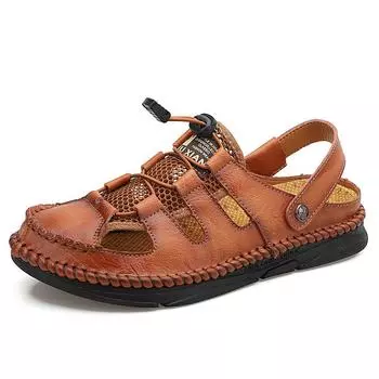 Sandals men s Korean version breathable summer men s casual shoes cowhide daily leather shoes cover toe sports beach dad shoes 38 чёрный