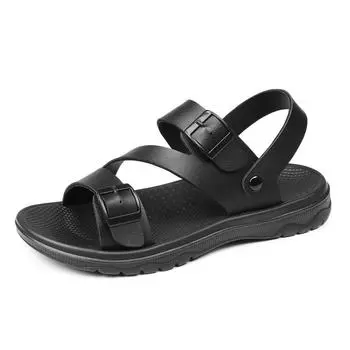 Sandals Men s New Beach Shoes Open Toe Slippers Outdoor Non-Slip Casual Sport Leather Flip Flops 2024 New Men s Outdoor Sandals 39 чёрный