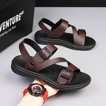 Sandals men s new summer deodorant beach shoes men s casual driving soft-soled non-slip cool slippers breathable large size 47 38 чёрный