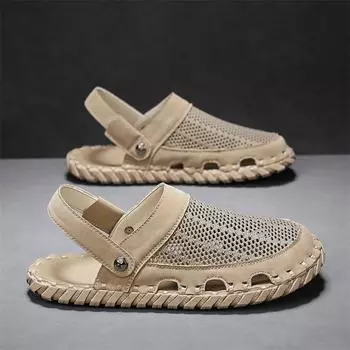 Sandals men s summer new hand-sewn soft-soled fly-woven casual cool slippers Korean version dual-purpose outer wear Shoes 39