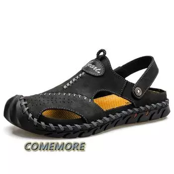 Sandals Summer Men s Leather Classic Casual Shoes Slippers Soft Sandals Men Roman Comfortable Outdoor Beach Footwear Breathable 38 коричневый