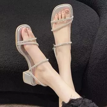 sandals woman summer 2024 comfortable New Sandals Pointed Thin Heeled Banquet High Heels slippers for Womens Shoes Tacones Mujer 35 серебряный