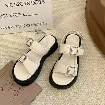 Sandals women s new summer Internet celebrity student retro original style platform muffin shoes tide 35 бежевый