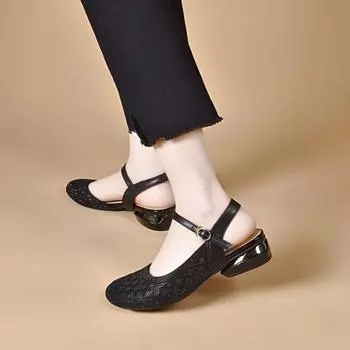 Sandals women s summer new bag head rear empty sandals mesh yarn hot diamond word with flat shoes side empty 34