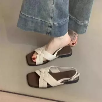 Sandals women s summer outer wear new beautiful retro vacation seaside soft flat beach shoes 35