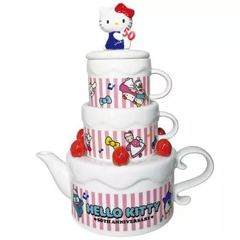 Sanrio Hello Kitty 50th Anniversary Pair Tea Set 2 Cake Mold Kitty Sanrio Goods Tableware SAN4364 (для людей) белый