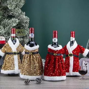 Santa Claus Christmas Wine Bottle Cover Sequin Portable Champagne Wine Bag Cartoon Cute Wine Pouch Gift Friend