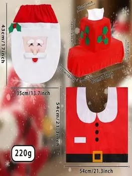 Santa Claus Padro Toilet Seat Cover, Almofada do p do banheiro, Tapete de banho vermelho, Contour Rug Set, Decorao de Natal белый