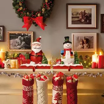 Santa Claus/Snowman Christmas Stockings Holder with Front Hook Fireplace Stocking Holder for Mantle Xmas Party Decoration