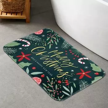 Santa Elk Pattern Doormat Welcome Mat Kitchen Bathroom Entrance Non-Slip Floor Christmas New Year Home Decoration