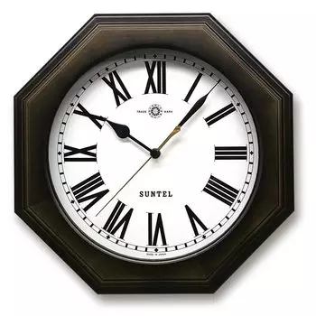 Santel natural wood simple octagonal wall clock dark brown Japan-made radio-controlled (Roman letters) QL731R-DBK