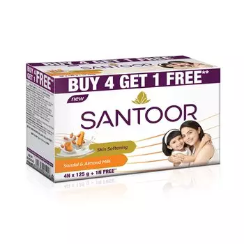 Santoor Сандаловое мыло с миндальным молоком (Купи 4 и получи 1 бесплатно по 125 г каждый)