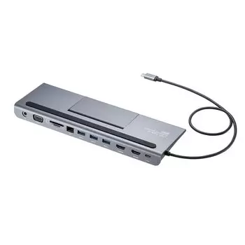 Док-станция Sanwa, выход USB-подключения, гнездо x 1, разъем A, гнездо x стерео мини-джек x слот microSD x слот для карты x 1, серебристая станция/концентратор Type-C серебряный