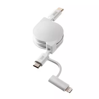 Sanwa Supply USB2.0 Type-C втягивающийся кабель (с адаптером-переходником Lightning) КБ-IPLTCM08W