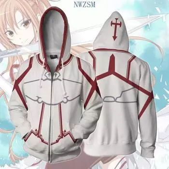 SAO Sword Art Online Кирито Асуна Косплей Костюм Застежка-молния 3D Толстовка с длинным рукавом Мужская Аниме Толстовка С Капюшоном Оверсайз Толстовка