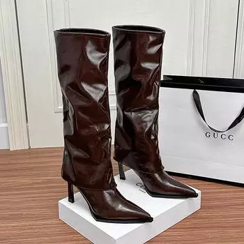 Сапоги Huiliya New Style Western Cowboy Stiletto, высокие плиссированные рыцарские сапоги, брюки-сапоги, модель 3688-11. 39 коричневый