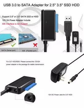 SATA to USB 3.0 adapter cable for 2.5-and 3.5-inch hdd and ssd hard drives, sata iii, with American plug