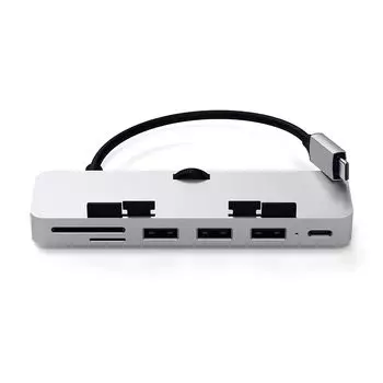 Satechi USB-C зажимной концентратор (Серебряный) (Совместимость с iMac/iMac Pro 2017/2019/2020) Порт данных USB-C USB-A3.0 Считыватель Micro/SD, USB-концентратор Type-C (iMac 2021 года — это не