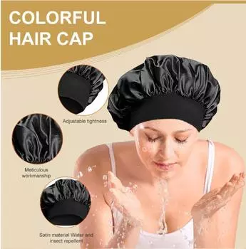 Satin Bonnets Night Sleeping Cap Large Elastic Wide Soft Band Colorful Silk Hat for Curly Hair Care Beauty Makeup for Women розовый
