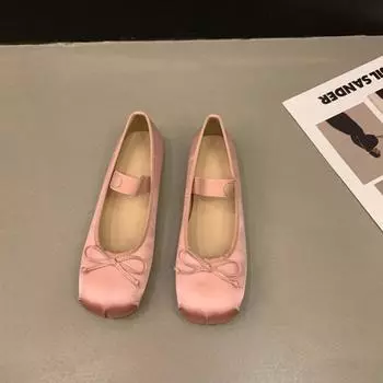 Satin Silk Ballet Shoes Woman Bowtie Elastic Band Ballerina Flats Ladies Soft Mary Jane Shoes Ballet Flats Women Zapatos Mujer 35 абрикосовый