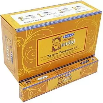 Satya Ароматические палочки Nag Champa Sandal Agarbatti 180 граммов в коробке | 12 упаковок по 15 граммов в коробке | Экспортное качество коричневый