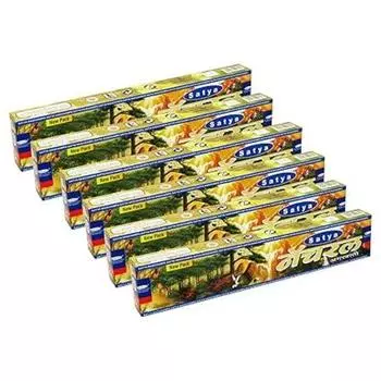 Satya Nag Champa Натуральные благовония Agarbatti 90 грамм коробка | 6 упаковок по 15 грамм в коробке | Экспортное качество