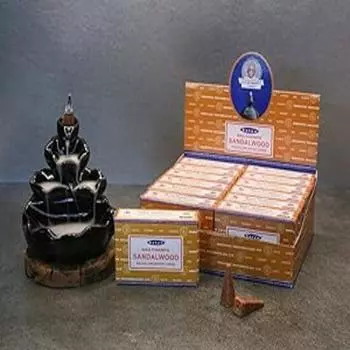 Конусы благовоний Satya Nag Champa из сандалового дерева с обратным потоком для Inscent Waterfall Ароматический Insent Smoke Fountain Haze Falls and Mat Bundle - упаковка из 12