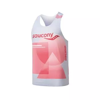 Saucony Racing Running Series Knitted Slim Fit Sleeveless Tank Top Men Tops Geometric-Pink SA2250TK63T-PR228 M