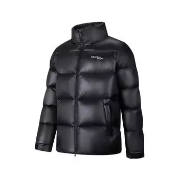 Saucony Urban Commuting Series Stand Collar Zipper Solid Color Logo Design Long Sleeve Down Jacket Men Outerwear Bright-Black SC2220002C-MT03