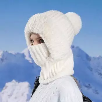 Scarf Integrated Pullover Hat Outdoor Cycling Cold Proof Hat Fashionable Women s Autumn And Winter Knitted Plush Warm Hat чёрный
