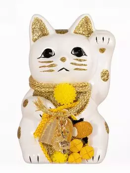 Счастливый кот Ацуме Левосторонний кот Счастливый кот Манеки Кот Счастливый фэн-шуй Орнамент Коробка для пожертвований Белый (S-РАЗМЕР Белый) Поднятый/Керамический_Lucky (fa_S