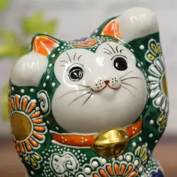 Счастливый кот Кутани Поднятый Зеленый Фэн Хорошие Японские Аксессуары Орнамент, Изделия, Руки, Полка, Шуй, Удача, Интерьер, Керамика, Стиль,