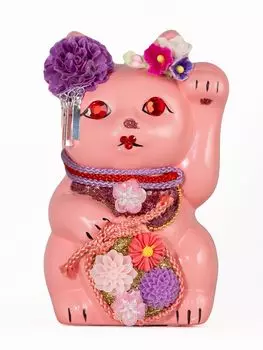 Счастливый кот Майкохан Левосторонний кот Счастливый кот Манеки Кот Украшение Фэн-шуй Коробка для пожертвований Персиковый (S-РАЗМЕР Розовый) Поднятый/Керамический_Lucky (mk_S