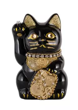 Счастливый кот Миллионер Кот-правая рука Счастливый кот Манеки Кот Счастливый фэн-шуй Украшение Коробка для пожертвований (S-РАЗМЕР Черный) Поднятый/Керамика_Счастливый (ml_S Черный)