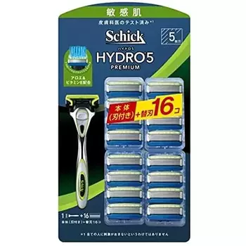 Schick 5-blade Hydro 5 Premium for Sensitive Skin Main Unit + Replacement Blade 16P 2 Pieces Assorted