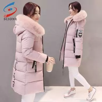 SCIONE Parka Женские зимние пальто Длинный хлопковый пуховик с меховым капюшоном Толстые теплые пальто Женское пальто S розовый