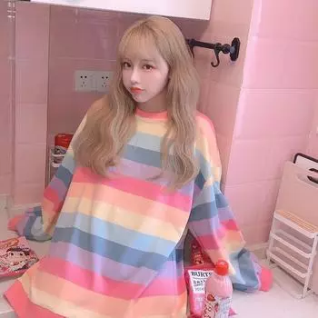 Scione толстовки женские Радуга Лоскутная женская толстовка Harajuku Kawaii топ толстовка свободная толстовка одежда M
