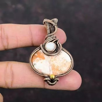 Scolecite Gemstone Pendant Copper Wire Wrapped Jewelry Natural Rainbow Moonstone Pendant Handmade Pendant Dainty Copper Jewelry Wedding Gift