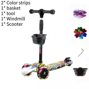 Scooter Adjustable Kids With Music Function Headlight Three Plastic Wheeled Yellow