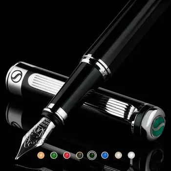 Scriveiner Black Green Fountain Pen Привлекательная роскошная хромированная ручка Schmidt, лучший подарочный набор для мужчин и идеальный вариант для офисов. Потрясающая черная ручка класса люкс.