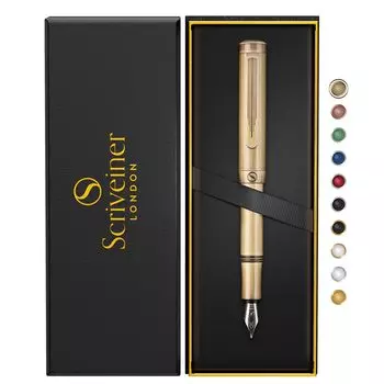 Scriveiner Luxury EDC перьевая ручка (Средняя точка), Потрясающая тяжелая латунная карманная ручка, вручную отполированная матовая медная отделка, немецкое перо Schmidt