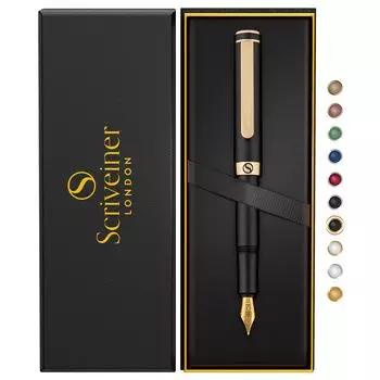 Scriveiner Luxury EDC перьевая ручка великолепная матовая черная карманная ручка 2 хромированная отделка Schmidt немецкий перо конвертер лучшая ручка для письма подарочный набор хороший стильный