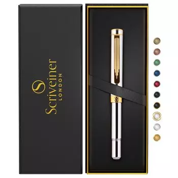 Scriveiner Silver Chrome Black Шариковая ручка EDC Роскошная ручка Великолепная тяжелая карманная ручка 24K Отделка Удобная ручка для письма Лучшая ручка в подарок для мужчин и женщин