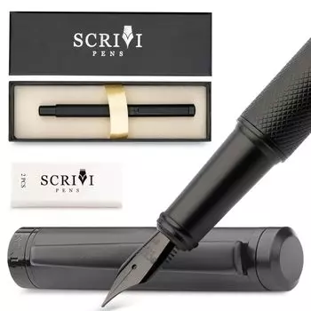 SCRIVI PENS Черная перьевая ручка с очень тонким пером, набор перьевых ручек, роскошная заправляемая перьевая ручка с чернильным картриджем, идеальная перьевая ручка для гладкого письма чёрный