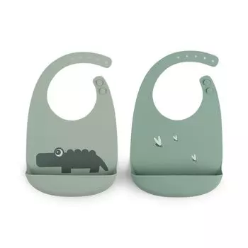 Сделано Deer Croco 2 шт. в упаковке, зеленые силиконовые нагрудники, легко моющиеся, детские принадлежности, пищевой силикон - водонепроницаемые, регулируемые, - зелёный